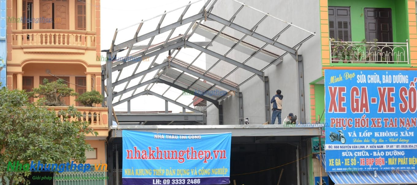 Toàn cảnh sau khi lắp xong khung nhà khung thép .