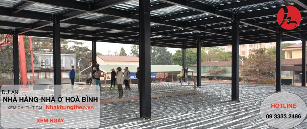 Thi công khung nhà thép tiền chế - Khối nhà hàng 02