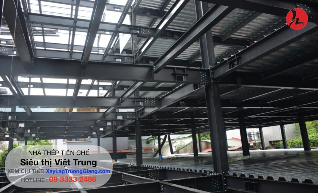thi công nhà khung thép siêu thị Việt Trung 01