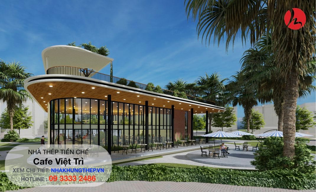 phối cảnh cafe nhà khung thép