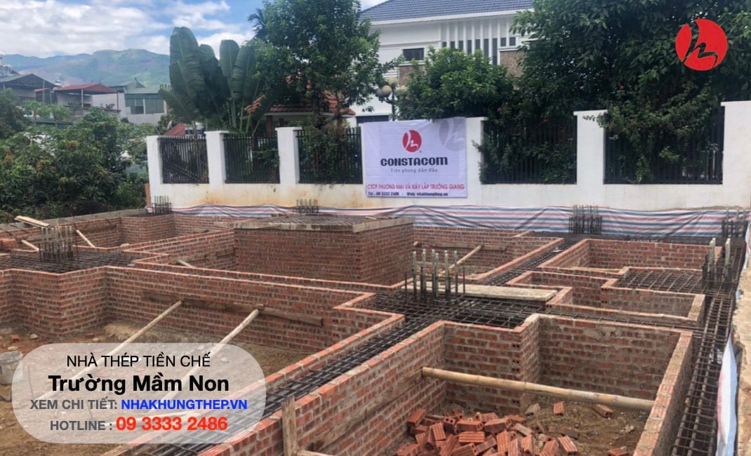 thi công phần móng cọc trường mầm non Trí Đức - Sông Mã