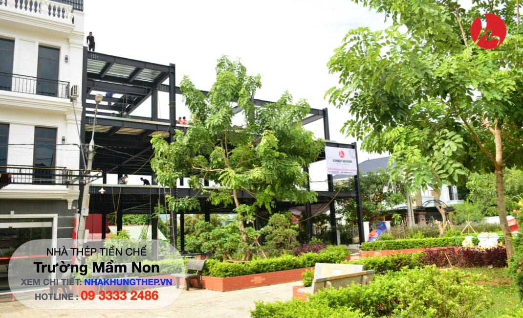 thi công phần khung kết cấu thép trường mầm non Trí Đức - 02