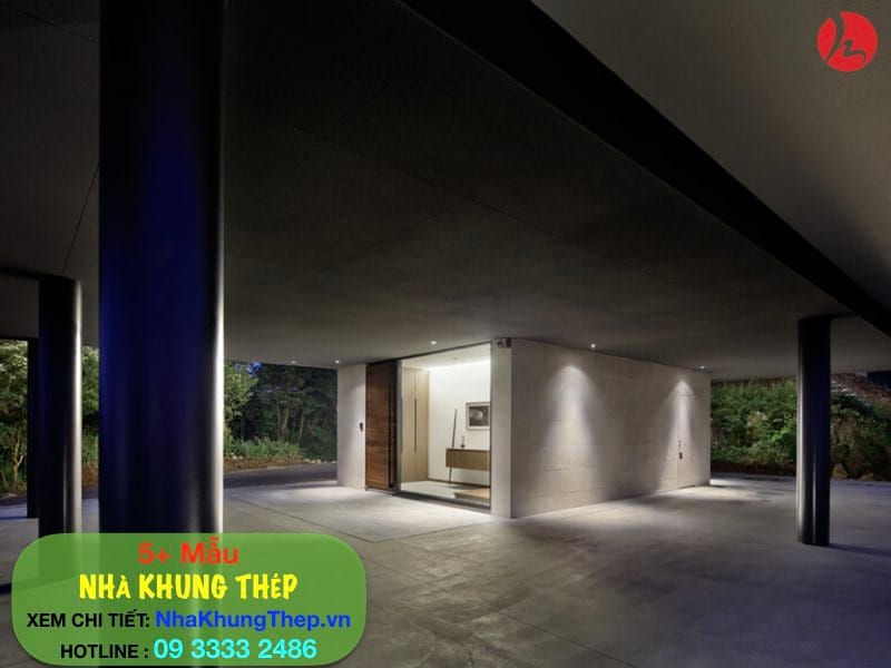 cột thép tròn và trần tấm bê tông cemboard nhà khung thép dân dụng số 02