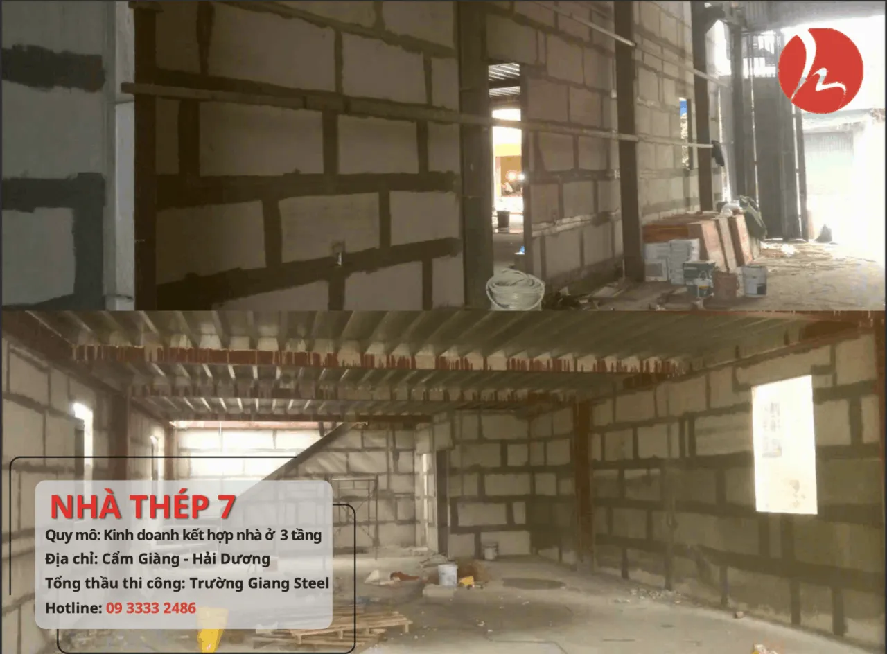 Quá trình lắp đặt tấm bê tông khí chưng áp làm tường cho nhà thép 7