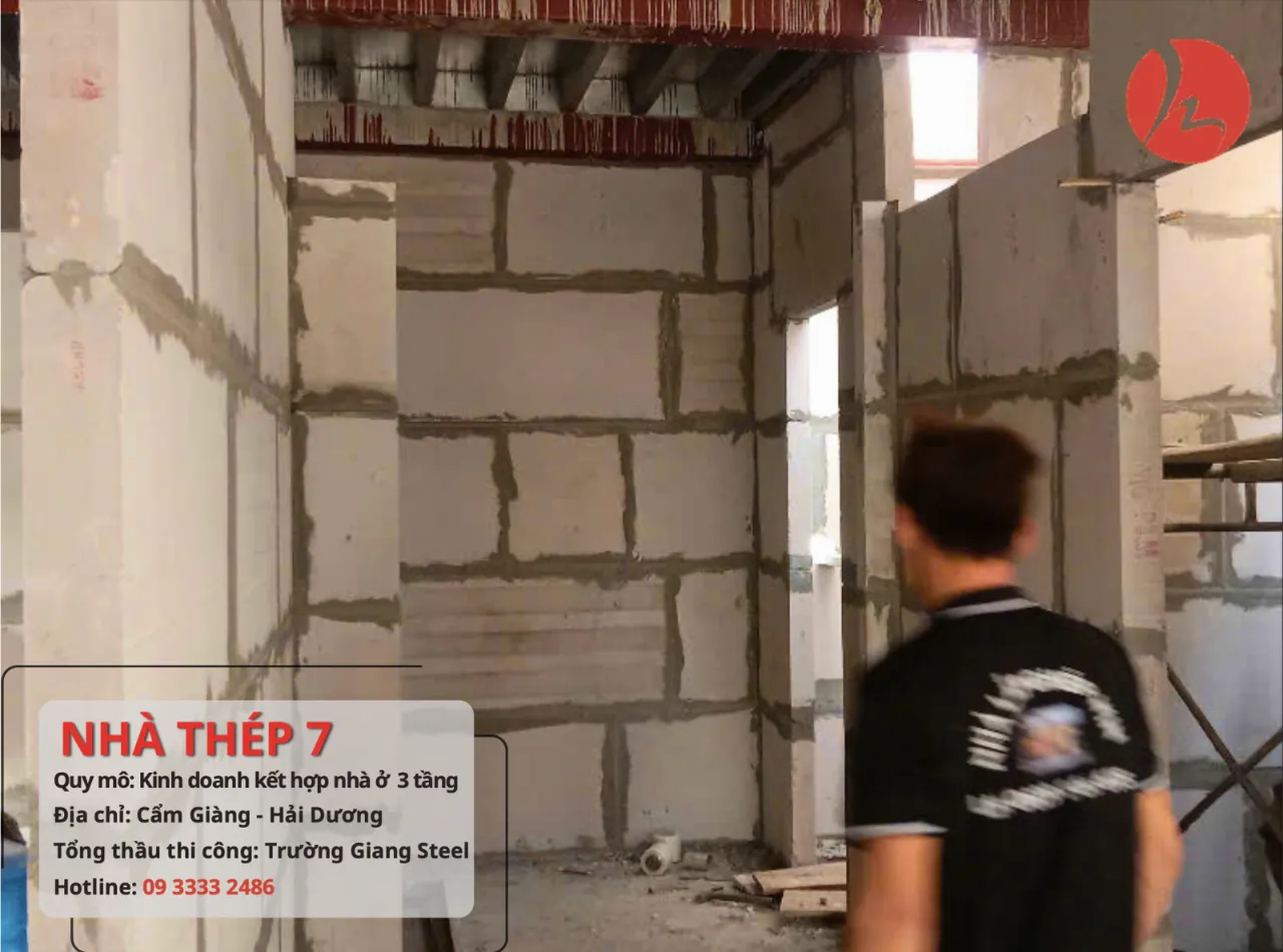 Quá trình lắp đặt tấm bê tông khí chưng áp làm tường cho nhà thép 7