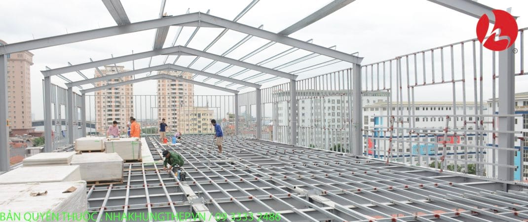 nhà khung thép sử dụng tấm bê tông Cemboard
